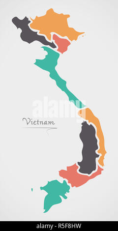 Il Vietnam mappa con gli stati e le moderne forme rotonde Foto Stock