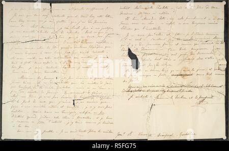 Quattro lettere di Charlotte BrontÃ" al prof. Constantin Heger. Quattro lettere di Charlotte BrontÃ" al prof. Constantin Heger [originale di Paul Emanuel in 'Villette"] ; 24 Luglio, 1844 - 18 nov. [1845?]. Il francese. Quella del 18 novembre ha un file postscript in inglese. Descritto, pubblicato e tradotto da Marion H. Spielmann in tempi, 29 luglio, 1913 (vedere anche le questioni del 30 e 31 luglio). Le lettere, tre dei quali erano stati strappati, sono conservati separatamente tra piastre di vetro. Haworth, nello Yorkshire, 24 lug 1844-18 Nov [1845?]. Dei restanti quattro lettere, tre sono stati strappati. La prima è stata riparata Foto Stock