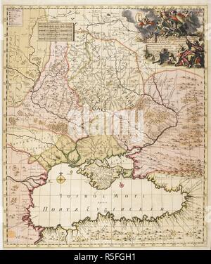 Una mappa datata dal 1745 - prima le partizioni della Polonia. Questa mappa mostra i confini occidentali di 'Velikaia Rossiia' (grande Russia). La mappa mostra i confini con il Commonwealth Polish-Lithuanian e l'impero ottomano. Nouvelle Carte de la petite Tartarie et la Mer Noire, montrant les FrontieÌ€res de l'ImpeÌratrice de Russie et l'Empereur des Turcs tant en Europe qu'en Asie, dessigneÌe selon la proposition de G. de L'Isle et d'autres Auteurs. Amsterdam : R. et J. Ottens, [1745?]. Fonte: maps.K.Top.112.96. Lingua: Francese e Russo. Autore: L'Isle, Guillaume de. Foto Stock