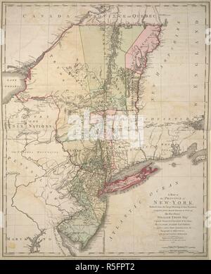 Una mappa della provincia di New York. Una MAPPA DELLA PROVINCIA DI NEW-YORK, Reduc'd dal grande disegno di quella provincia, compilato da indagini effettivi per ordine di Sua Eccellenza il Signor William Tryon Esq.r capitano generale e Governatore della stessa... Londra : pubblicare'd secondo un atto del Parlamento, Agosto 1st. 1776, da W.M FADEN, angolo di S.t Martin's Lane, Charing Cross, [agosto 1st. 1776.]. Incisione su rame con mano originale a colori. Fonte: Mappe K.Top.121.(6.). Lingua: Inglese. Foto Stock