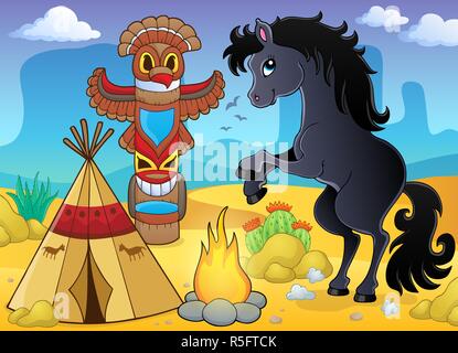 Cavallo in Native American campeggio Foto Stock