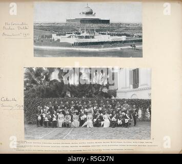 Gruppo con Re Giorgio V e la regina Mary presso la sede del Governo, Calcutta, 1 gennaio 1912. Dunlop Smith Collection: Album di vedute in India e le isole britanniche. 01-Gen-12. fotografia. Fonte: Photo 355/8(59). Lingua: Inglese. Autore: Sconosciuto. Foto Stock