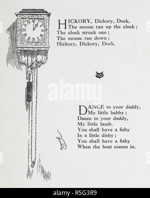 "Hickory Dickory Dock". Un mouse scorre verso il basso a partire da una sorprendente orologio. Mamma Goose. Il vecchio filastrocche. Illustrato da Arthur Rackham. Londra : William Heinemann, [1913.]. Fonte: 11646.h.32. pagina 24. Foto Stock