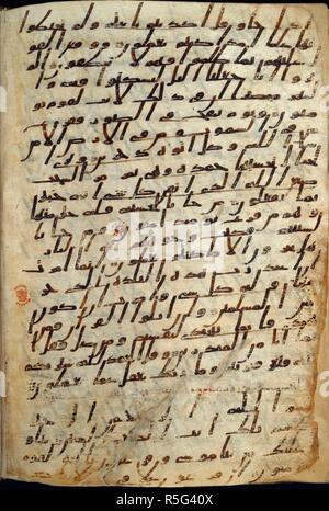 Pagina da un Corano. Il Corano. Arabia, VIII secolo. Una pagina di testo da un ottavo secolo Corano. Immagine presa dal corano. Originariamente pubblicato/prodotto in Arabia, VIII secolo. . Fonte: o. 2165, f.80. Lingua: Arabo. Foto Stock