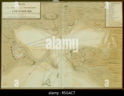 Un piano del porto e le fortificazioni di Louisbourg. Piano del porto e le fortificazioni di LOUISBOURG. [Londra] : disegnato da Lt. W. Roy, [circa 1758.]. Fonte: Mappe K.Top.119.90. Lingua: Inglese. Autore: Roy William. Foto Stock