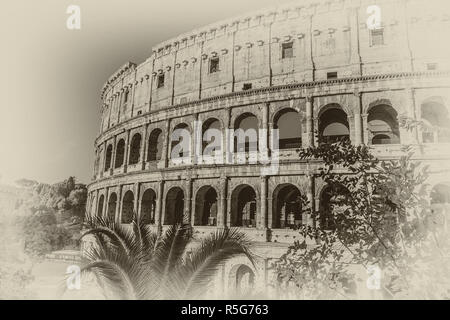 Il Colosseo vista dettagliata in stile retrò, Roma, Italia Foto Stock