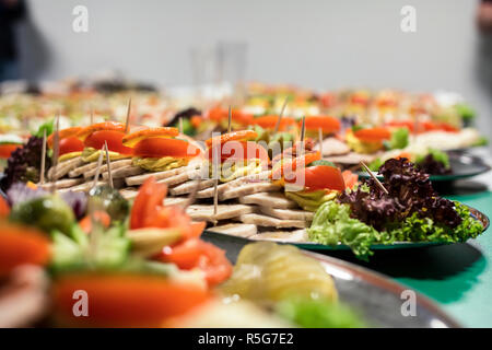 Vista dettagliata del club sandwich serviti a un evento aziendale Foto Stock