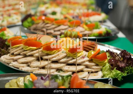 Vista dettagliata del club sandwich serviti a un evento aziendale Foto Stock