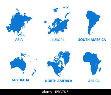 Mondo continenti mappa vettoriale. illustrazione vettoriale su sfondo bianco. Foto Stock