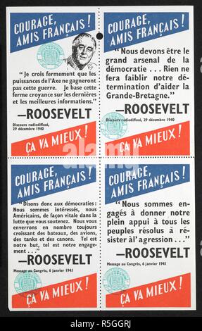 Un opuscolo contenente un messaggio dal presidente Roosevelt per il francese. [Una raccolta di volantini e riviste avviata dall'intelligenza politica dipartimento del Foreign Office, l'Ufficio di informazione di guerra, gli Stati Uniti e la guerra psicologica Divisione del Quartier generale supremo alleato forza expeditionary e sceso dal Regno Unito in base aerei durante la II guerra mondiale oltre il Belgio, Isole del Canale, Cecoslovacchia, Danimarca, Francia, Germania, Olanda, Italia, Lussemburgo, Norvegia e Polonia per fini di propaganda, insieme con un indice.]. La Gran Bretagna. Ufficio estero. Politi Foto Stock