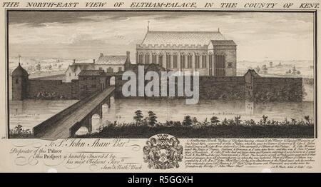 Nord Est vista di Eltham Palace, nella contea del Kent. N.E. Vista di Eltham Palace. 1735. Fonte: Mappe K.Top.16.52.d. Lingua: Inglese. Autore: SAMUEL BUCK. NATHANIEL BUCK. Foto Stock