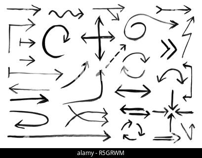 Inchiostro nero disegno a mano o di una serie di frecce Foto Stock