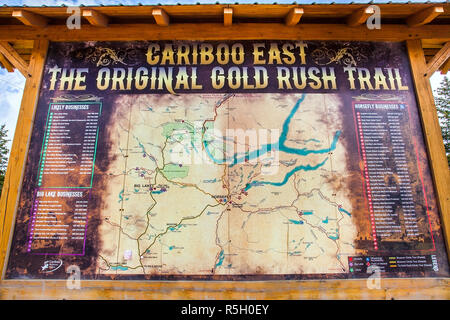 Williams Lake della Columbia britannica in Canada su 13/06/2018 Blackboard dall'Est Cariboo Gold Rush Trail Foto Stock