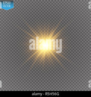 Candela di effetto di luce. Con Starburst brilla su sfondo trasparente. Illustrazione Vettoriale. Foto Stock