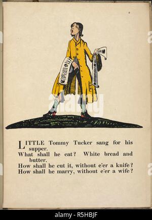 'Piccolo Tommy Tucker ha cantato per la sua cena.". Filastrocche, con immagini di C. L. Fraser. Londra : T. C. & E. C. Jack, [1919]. Fonte: 12800.DDD.31 pagina 9. Autore: Fraser, Claud Lovat. Foto Stock