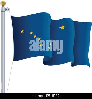 Sventola bandiera Alaska isolato su uno sfondo bianco. Illustrazione Vettoriale. Illustrazione Vettoriale