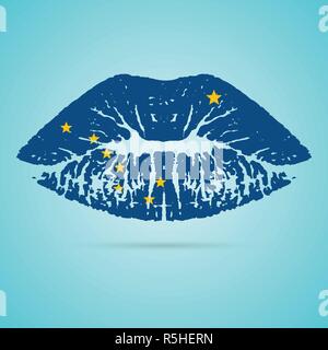 Alaska bandiera rossetto sulle labbra isolato su uno sfondo bianco. Illustrazione Vettoriale. Illustrazione Vettoriale