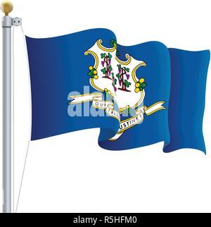 Sventola bandiera del Connecticut isolato su uno sfondo bianco. Illustrazione Vettoriale. Illustrazione Vettoriale