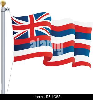 Sventola bandiera delle Hawaii isolato su uno sfondo bianco. Illustrazione Vettoriale. Illustrazione Vettoriale