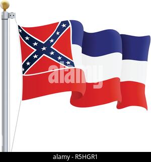 Sventola bandiera Mississippi isolato su uno sfondo bianco. Illustrazione Vettoriale. Illustrazione Vettoriale