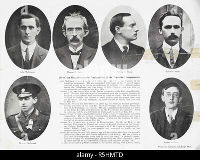 Sei dei firmatari alla proclamazione del governo provvisorio.: John McDermott; Thomas J. Clarke; Patrick H. Pearse; Eamonn Ceannt; Thomas MacDonagh; Joseph Plunkett. Un record illustrato del Sinn Fein rivolta a Dublino in aprile 1916. Dublino : Hely's Ltd, [1916]. Fonte: LB.31.a.6116. Autore: Lafayette e Keogh Bros. Foto Stock