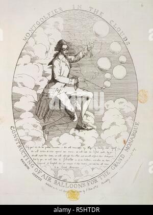 Un disegno che illustra uno dei fratelli Montgolfier "tra le nuvole". Joseph-Michel Montgolfier e Jacques-Ã‰tienne Montgolfier erano inventori di una mongolfiera. Una collezione di locandine e talee ... 1780?-1810?. Montgolfier tra le nuvole. Costruzione di aria ballons per le Grand Monarque. Quarto sketch. Fonte: L.R.301.h.3, 6. Lingua: Inglese/Francese. Foto Stock