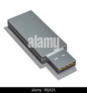 Thumb Drive USB isolato su uno sfondo bianco. Il rendering 3D Foto Stock