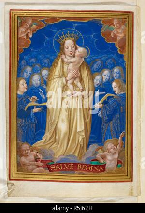 Vergine col Bambino in gloria: Salve Regina. Sforza ore. Milano, circa 1490; Fiammingo inserzioni, 1517-1520. Fonte: Aggiungi. 34294, f.133v. Lingue: Latina. Autore: HORENBOUT GERARD. Foto Stock