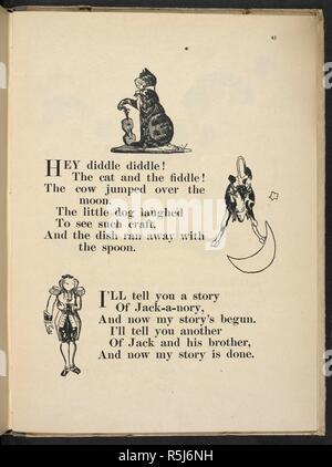 Hey farlo farlo! Il gatto e il violino! ..." "Mal raccontarvi una storia di Jack-a-nory, ...". Filastrocche, con immagini di C. L. Fraser. Londra : T. C. & E. C. Jack, [1919]. Fonte: 12800.DDD.31 pagina 45. Autore: Fraser, Claud Lovat. Foto Stock