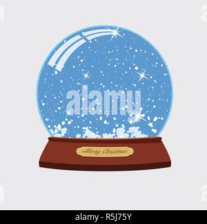 Vettore illustrazione di natale di snow globe. Piatto sfera di vetro con neve e brilla. crystal icona globo Illustrazione Vettoriale