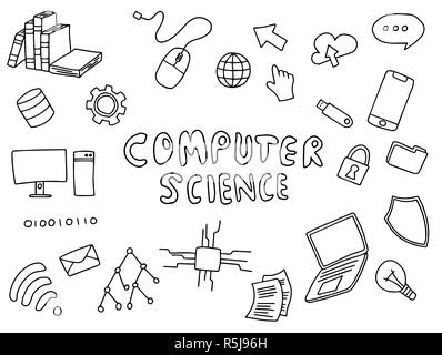 Ingegneria informatica istruzione doodle arte con i colori nero e bianco profilo illustrazione vettoriale Foto Stock