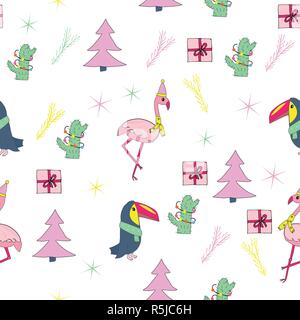 Natale tropicale seamless pattern. Illustrazione Vettoriale