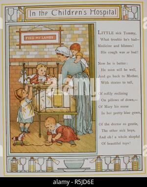 In ospedale per bambini. Un infermiere che frequentano un bambino malato. Illustrazione da â€˜London Town€™. Città di Londra. Marcus Ward & Co.: Londra, 1883. Immagine presa da : Città di Londra. Versi di Felix Leigh. Fonte: 12805.s.9, pagina 48. Autore: gru, Thomas. Foto Stock