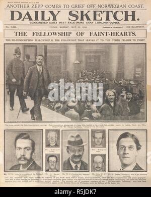 "La comunione dei deboli di cuore". Un articolo di giornale sul 'no-coscrizione fellowship ". Daily Sketch. Londra, 1916. Fonte: Daily Sketch, 15 maggio 1916 pagina anteriore. Foto Stock