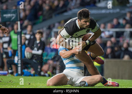 Twickenham, Regno Unito, sabato 1 dicembre, 2018 RFU Rugby Stadium, Inghilterra, Baa-Baas, Damiano de Allende, durante la Killik Cup match a Twickenham, Baa-Baas vs Argentina, Credito: Pietro SPURRIER/Alamy Live News Foto Stock