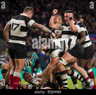 Twickenham, Regno Unito, sabato 1 dicembre, 2018 RFU Rugby Stadium, Inghilterra, Baa-Baas, celebrare dopo No.5, Lood de Jager, punteggi una seconda metà di provare durante la Killik Cup match a Twickenham, Baa-Baas vs Argentina, Credito: Pietro SPURRIER/Alamy Live News Foto Stock