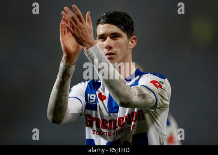 HEERENVEEN , Calcetto , 01-12-2018 , SC Heerenveen - Fortuna Sittard , Abe Lenstra stadium , Stagione 2018 / 2019 , olandese Eredivisie, SC Heerenveen player Pelle van Amersfoort durante la partita SC Heerenveen - Fortuna Sittard Foto Stock