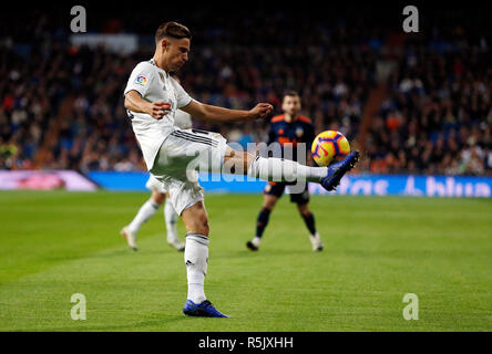 Marcos Llorente (Real Madrid) visto in azione durante la Liga match tra Real Madrid e Valencia CF al Estadio Santiago Bernabéu di Madrid. (Punteggio finale: Real Madrid 2 - 0 Valencia) Foto Stock