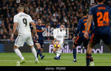 Dani Carvajal (Real Madrid) visto in azione durante la Liga match tra Real Madrid e Valencia CF al Estadio Santiago Bernabéu di Madrid. (Punteggio finale: Real Madrid 2 - 0 Valencia) Foto Stock