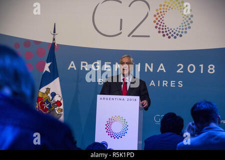 Buenos Aires, capitale federale, Argetina. 1 dicembre, 2018. Il presidente cileno SebastiÃ¡n PiÃ±era durante una conferenza stampa in occasione del vertice del G20 dirigenti tenutasi a Buenos Aires, in cui il suo paese è un ospite. Credito: Roberto Almeida Aveledo/ZUMA filo/Alamy Live News Foto Stock