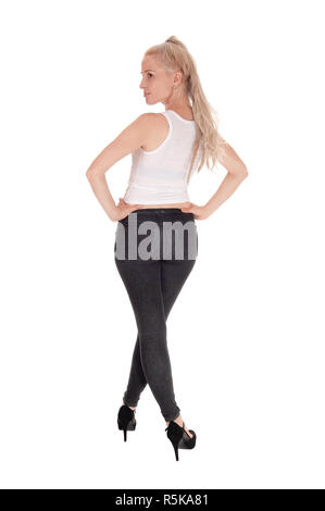 Tall slim donna in piedi dal retro Foto Stock