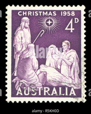 AUSTRALIA - circa 1958: un timbro stampato in Australia mostra la Natività, serie di Natale, circa 1958 Foto Stock