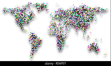 Mappa mondo colorato ombra raster Foto Stock