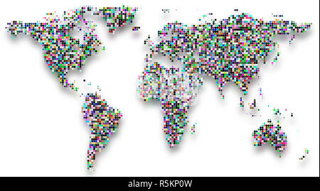 Mappa mondo colorato ombra raster Foto Stock