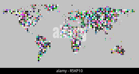 Mappa mondo griglia colorata in grigio chiaro Foto Stock