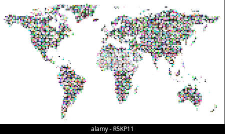 Mappa mondo colorato di bianco raster Foto Stock