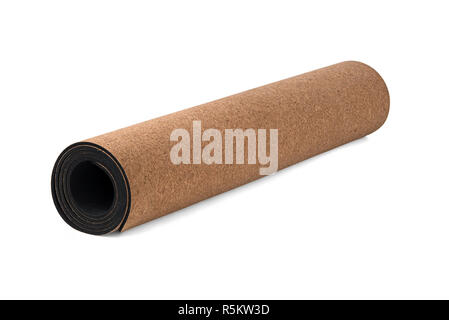 Lo Yoga Cork Mat Premium e Eco Friendly su sfondo bianco Foto Stock