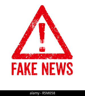 Francobollo rosso su sfondo bianco - fake news Foto Stock