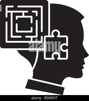 Problem solving icona nera, segno del vettore su sfondo isolato. Problem solving concetto simbolo, illustrazione Illustrazione Vettoriale