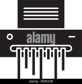 Distruggidocumenti icona nera, segno del vettore su sfondo isolato. Distruggidocumenti concetto simbolo, illustrazione Illustrazione Vettoriale